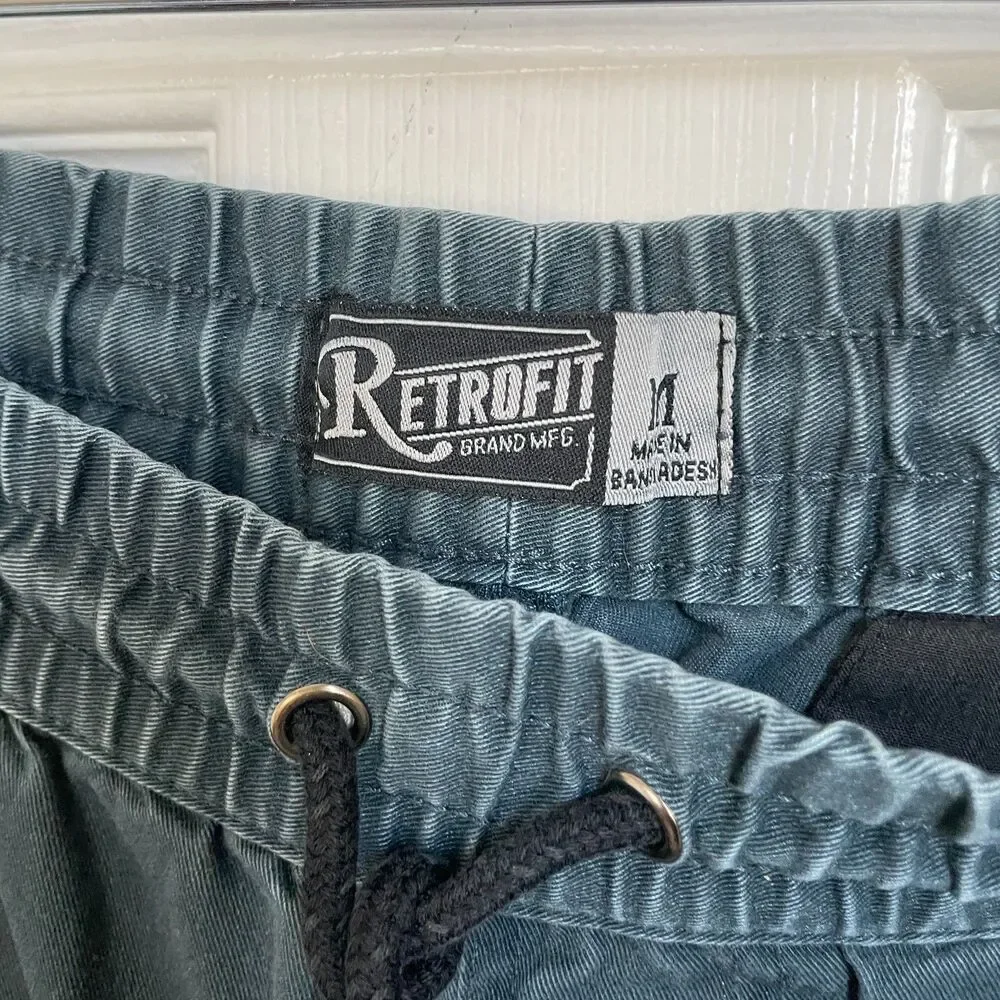Retrofit Brand MFG pull on navy chino casual joggers drawstring pants size M Men